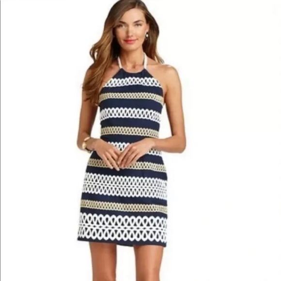 Lilly Pulitzer Cambrey in True Navy Rope Me Halter Dress Sz 00. - Picture 1 of 9